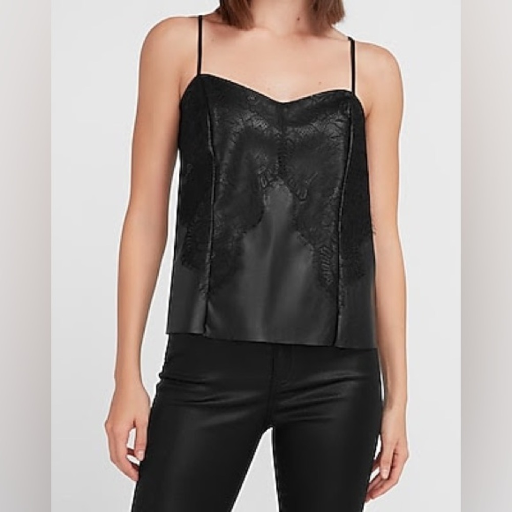 NWT  Vegan Leather and Lace Cami